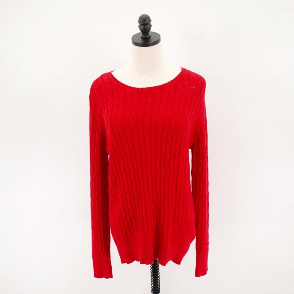 St. John's Bay Red Ribbed Cotton Scoop Neck Sweater Large Cotton Nylon